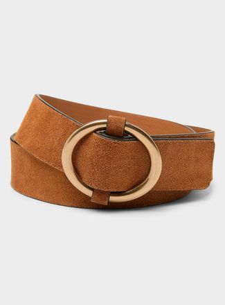 Sessun Womens Round-buckle caramel suede belt