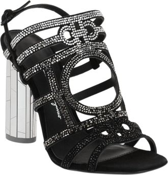 Ferragamo Womens Florenza Crystal-Embellished Slingback Heel Sandals In Black