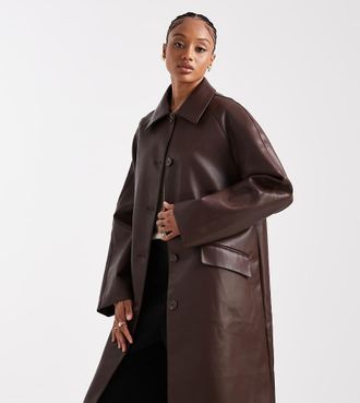 Asos Tall ASOS DESIGN Tall - Cappotto in pelle sintetica color cioccolato-Nessun colore