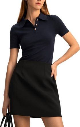 LilySilk Short Sleeve Silk Polo Shirt in Navy Blue at Nordstrom, Size Medium
