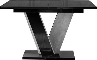 Mirjan24 Mesa Goodyear 125, Negro Brillante + Hormig&oacute;n, 75x90x120cm, Alargamiento, Aglomerado Laminado