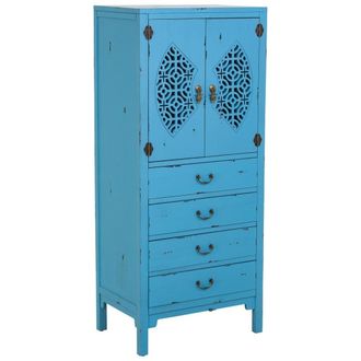Wanderlust Deco Armario de madera con 4 cajones y 2 puertas de azul 60x40x140h cm