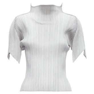 Issey Miyake pleats please spike collar angular cut pleats top