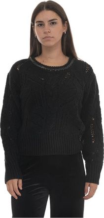 Liu Jo Mf 5452 Ma 37R Pullover - Dames - Ronde hals truien - Zwart - S - Wol - Truien & Vesten