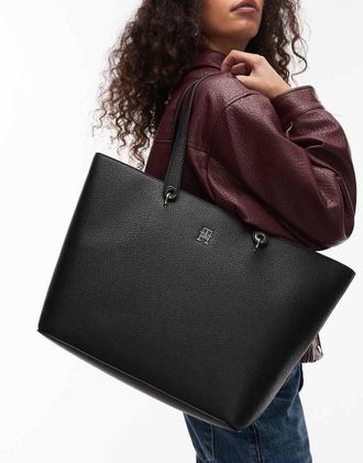 Tommy Hilfiger Borsa shopping nera con emblema TH-Nero