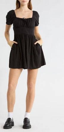 Abound Puff Sleeve Tie Front Minidress in Black at Nordstrom Rack, Size X-Small