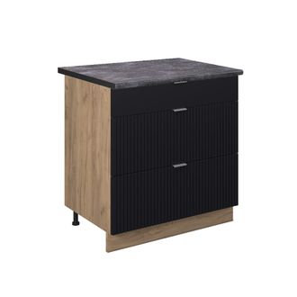 Vicco Mueble Bajo De Cocina Fame-line, Rayas Negras, 80 Cm Con 3 Cajones, Et Antracita