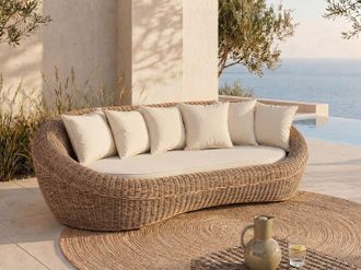 Vente-Unique Divano da giardino 3 posti in resina intrecciata marrone - WHITEHEAVEN