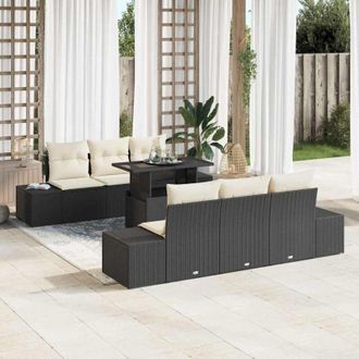 vidaXL Conjunto De Sof&aacute; De Jard&iacute;n 7 Pcs Negro Y Crema 100 X 55 X 73 Cm Vidaxl