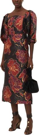 Farm Rio Farm Rio Shiny Chita Black Short Sleeve Midi Dress