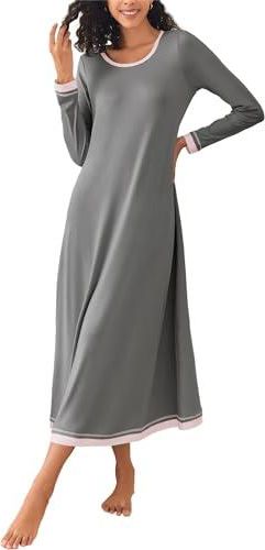 Chemise De Nuit En Coton Pour Femme Manches Longues - Imprimé Décontracté, Confortable Et Léger