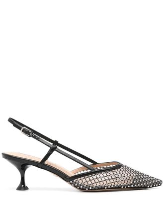 Lola Cruz 60mm Carmen pumps - women - Fabric/Calf Leather/Calf Leather/Fabric/Calf Leather/Rubber/Crystal - 37 - Black