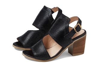 Eric Michael Womens Eric Michael Bistro Sandal Black Leather Block Heel Slingback KHD407