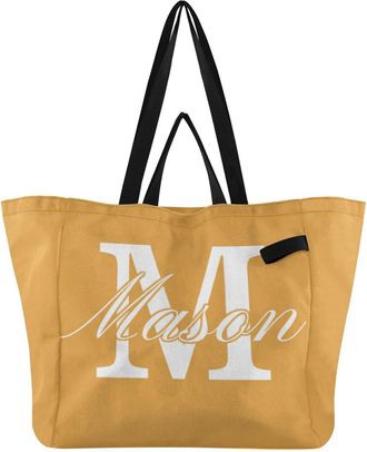 Generic Custom Mustard Yellow pattern Reusable Canvas Tote Bag, Heavy Duty Grocery Shopping Bag with Large Capacity Double Handles Hard Bottom Work Groceries 
