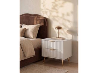 Vente-Unique Set Of 2 Bedside Tables - 2 Drawers - Beige & Gold - ELONARIA