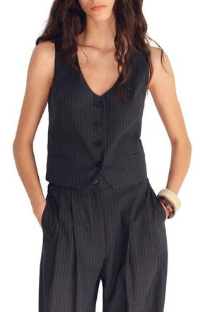 Mango Cotton & Linen Suit Vest in Navy at Nordstrom, Size Large
