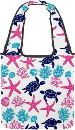 Generic Sea Turtle Tortoise Coral (1) Reversible Canvas Shoulder Tote - Double-Sided Print, 12oz Cotton, 27cm Drop, Fold-Flat Bag for Travel, Shopping, Street