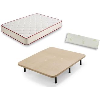 HOGAR 24 Hogar24 - Base Tapizada + Colch&oacute;n Viscoferta + Almohada 100% Viscoel&aacute;stica - Patas 32 - 135x190