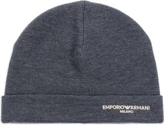 Emporio Armani Berretto in lana con ricamo logo - Grigio