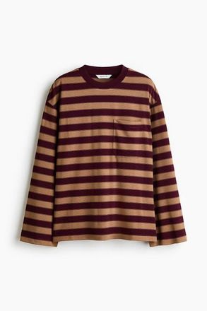H&M Pocket-detail Top in Burgundy/striped at Nordstrom, Size X-Small