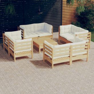 vidaXL Vidaxl Muebles De Jard&iacute;n 9 Piezas Cojines Madera De Pino Color Crema