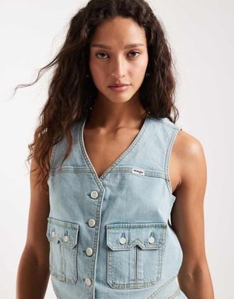 Wrangler gilet in denim lavaggio chiaro blu