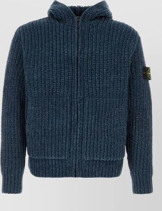 Stone Island ribbed hooded zip-up cardigan