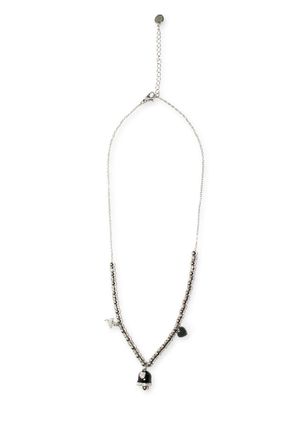 Freddy Collana in acciaio silver a sfere con charms nero e strass