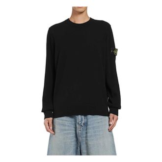 Stone Island Truien & Vesten, Heren, Zwart, M, Wol, Licht Geelong Wol Ronde Hals