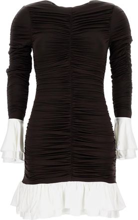 Rotate Mini Dress With Ruched Detailing And Ruffled Accents