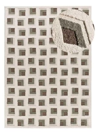 Atticgo Alfombra con relieve geom&eacute;trica marr&oacute;n/blanco 200x290 cm