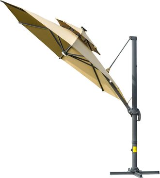 OUTSUNNY 3m Cantilever Parasol Solar Lights Power Bank Base 360&deg; Spin Beige | TJ Hughes