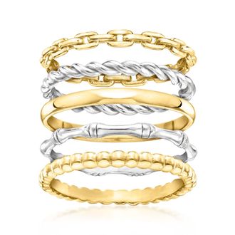 Ross-Simons Sterling Silver and 18kt Gold Over Sterling Jewelry Set: 5 Stackable Rings