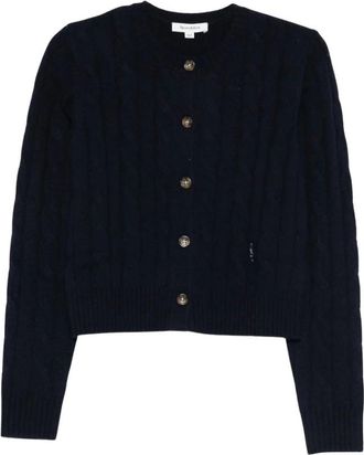 Sporty & Rich Truien & Vesten, Dames, Blauw, M, Wol, SRC Cableknit Cashmere Cardigan