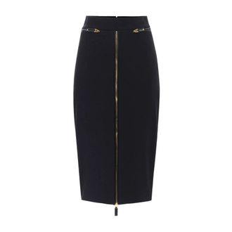 Elisabetta Franchi Midi Skirts, female, Black, Size: M Black Front Zip Slim Fit Skirt