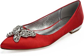 Generic Womens Wedding Flats Satin Bridal Pointed Toe Bridesmaids Shoes Prom Party Dress Flat 2Cm,red,10 UK