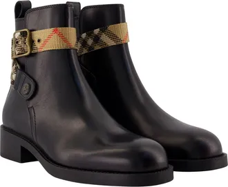 Burberry Womens Lf Huntley 25 Ankle Boots - Burberry Leather Black Calfskin Shoes Ankle-Boots