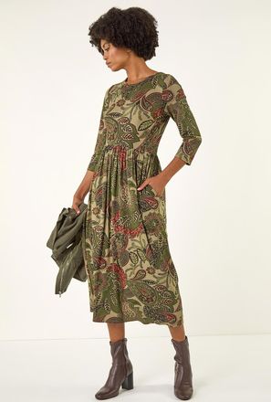 Roman Paisley Print Stretch Midi Dress