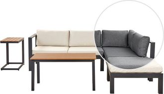 Beliani Conjunto De Jard&iacute;n 5 Plazas Sof&aacute; Esquinero Con Mesa Estructura Negra Y Cojines Beige Messina