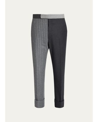 Thom Browne Mens Fit 1 Classic Backstrap Banker Stripe Flannel Trousers