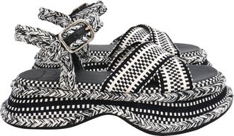 Chlo&eacute; Meril Monochrome Woven Flatform Sandals in Black Cotton
