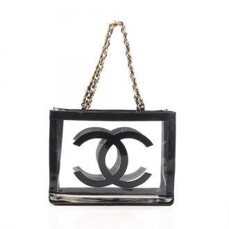 Chanel Black Clear Vinyl Patent Leather Handbag Tote Bag (Pre-Owned)