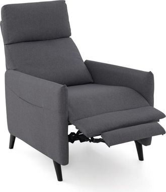 Costway Push Back Recliner Chair Linen Fabric Reclining Armchair-Grey