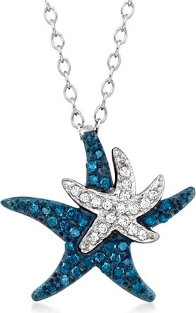 Ross-Simons Blue and White Diamond Starfish Pendant Necklace in Sterling Silver
