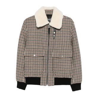 Mackage Houndstooth-pattern Shearling-collar Jacket