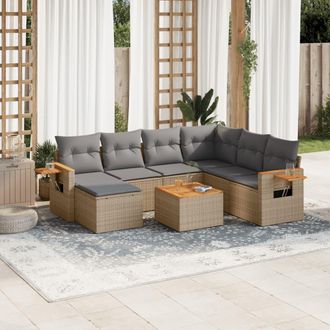 vidaXL Vidaxl - Juego De Sof&aacute;s De Jard&iacute;n Con Cojines Beige 8 Pzas Rat&aacute;n Pe