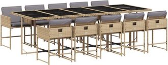 vidaXL Set Comedor De Jard&iacute;n 11 Pzas Con Cojines Rat&aacute;n Sint&eacute;tico Beige Vidaxl
