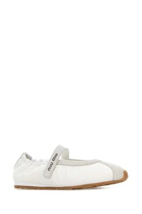 Miu Miu Womens Padded Nylon And Suede Ballet Flat White Polyamide Riciclata Calfskin