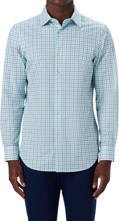 Bugatchi OoohCotton Check Button-Up Shirt in Turquoise at Nordstrom, Size Small