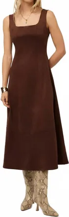 Fifteen Twenty Madalyn Faux Suede Stitch Detail Midi Dress In Wood
